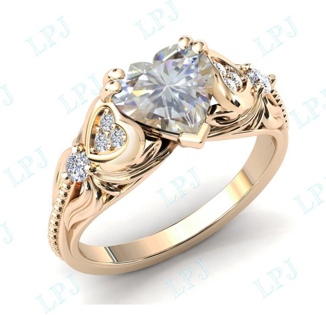Heart Shaped Moissanite Engagement Ring Vintage Moissanite Wedding Ring ...