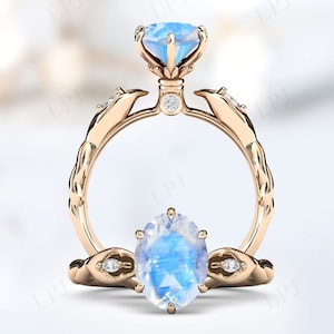 Vintage Moonstone Wedding Ring For Women Oval Shaped Moonstone Bridal Ring Antique Engagement Ring Unique Anniversary Promise Ring For Her