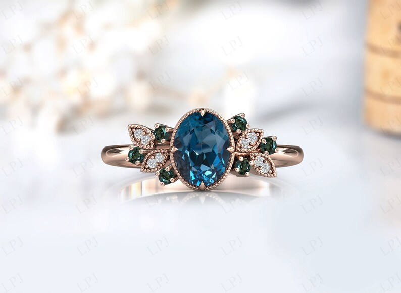 Art Deco London Blue Topaz Engagement Ring Vintage Blue Topaz Wedding ...