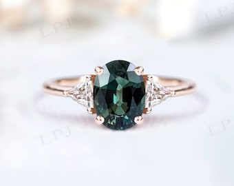 Anello nuziale con zaffiro verde acqua che cambia colore, anello di fidanzamento Art Déco in oro 14 carati con zaffiro verde e blu, anello da sposa vintage per lei