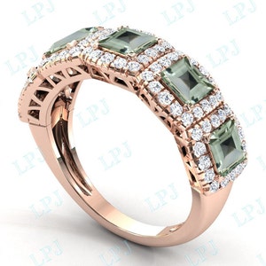 Green Amethyst Wedding Band For Women 14k Gold Green Amethyst Engagement Band Women Eternity Band Unique Amethyst Gemstone Wedding Band