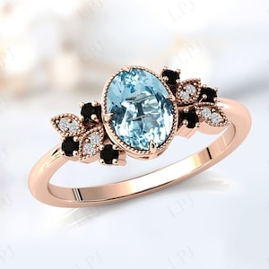 14k Gold Aquamarine Engagement Ring Vintage Aquamarine Wedding Ring Art Deco Engagement Ring Unique Aquamarine Bridal Ring Gift For Women