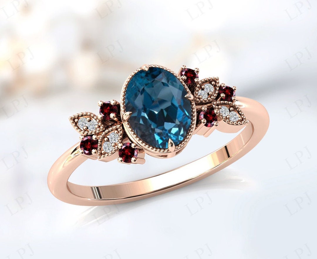 Vintage London Blue Topaz Engagement Ring for Women Unique Wedding Ring ...