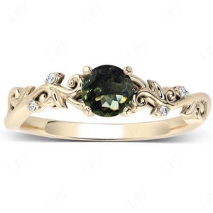 Minimalist Moldavite Engagement Ring For Women Unique Moldavite Wedding Ring 14k Gold Moldavite Filigree Style Bridal Ring Anniversary Gift