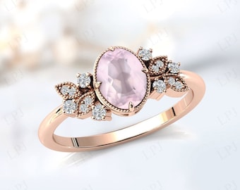 Rose Quartz Engagement Ring For Women Unique Rose Quartz Wedding Ring 14k Gold Rose Quartz Bridal Ring Antique Engagement Ring Gift For Her