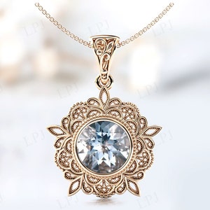 Antique Aquamarine Pendant Unique Milgrain Style Pendant Vintage Filigree Wedding Pendant Art Deco Aquamarine Bridal Necklace Gift For Women