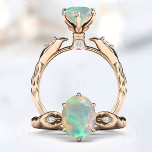 14k Gold Opal Engagement Ring For Women Vintage Opal Bridal Ring Art Deco Wedding Ring Unique Engagement Ring Anniversary Gift For Women
