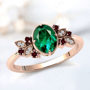 Emerald Engagement Ring For Women 14k Gold Emerald Wedding Ring Antique Emerald Bridal Anniversary Ring Gift For Women Vintage Art Deco Ring