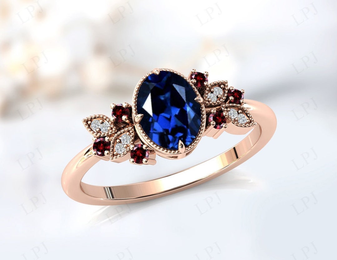 Blue Sapphire Engagement Ring for Women Vintage Wedding Ring Unique ...