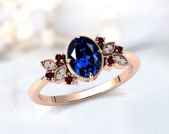 Blue Sapphire Engagement Ring For Women Vintage Wedding Ring Unique Blue Gemstone Ring 925 Silver Blue Sapphire Wedding Ring Gift For Women