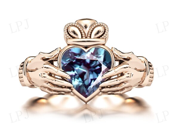 Heart Shape Alexandrite Ring for Women Art Deco Claddagh Style Ring 14k Rose Gold Alexandrite Antique Claddagh Wedding Ring Anniversary Gift Etsy
