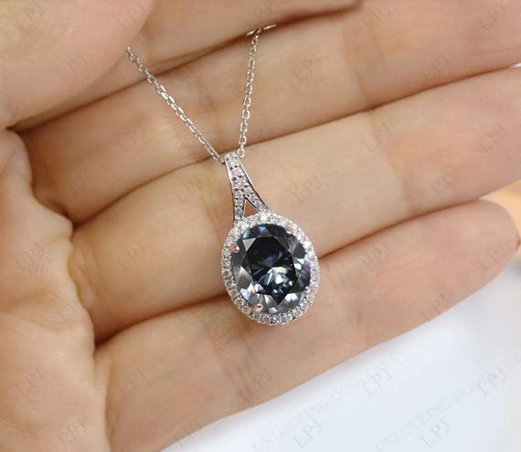 Grey Spinel Pendant For Women Rose Gold Necklace Oval Shape Grey Spinel Wedding Pendant Vintage Halo Style Pendant Art Deco Handmade Pendant