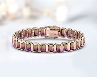 Vintage Ametrine Bracelet For Women Emerald Cut Ametrine Tennis Bracelet Unique Style Bracelet 925 Silver Handmade Bracelet Anniversary Gift