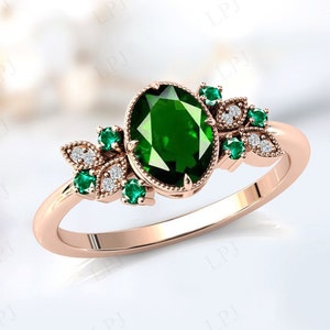 Chrome Diopside Engagement Ring For Women 14k Gold Chrome Diopside Wedding Ring Unique Green Gemstone Ring Art Deco Anniversary Promise Ring