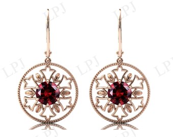 Natural Garnet Earrings For Women Antique Style Earrings Red Gemstone Earrings Rose Gold Garnet Wedding Earrings Unique Anniversary Gift