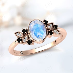 Natural Moonstone Engagement Ring Art Deco Oval Shape Moonstone Wedding Ring Antique Style Ring Unique Anniversary Promise Ring Gift For Her