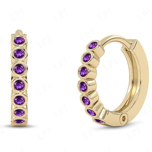 14k Gold Amethyst Hoop Earrings For Women Unique Dainty Wedding Earrings Minimalist Amethyst Hoop Earrings 925 Sterling Silver Tiny Earrings