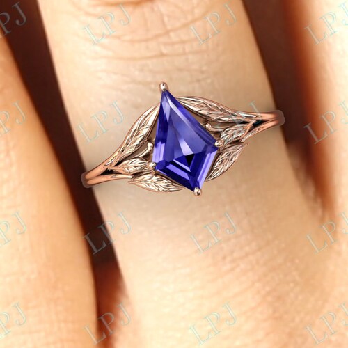 Art Deco Leaf Tanzanite Engagement Ring For Women Rose Gold Tanzanite Wedding shops Ring Kite Blue Gemstone Wedding Ring Antique Anniversary Ring