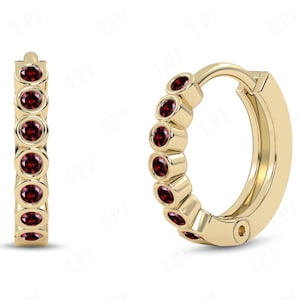 Unique Garnet Hinged Earrings Minimalist Tiny Wedding Earrings Rose Gold Huggies Hoop Earrings Garnet Dainty Earrings Gemstone Hoop Earrings