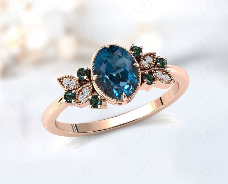 Art Deco London Blue Topaz Engagement Ring Vintage Blue Topaz Wedding ...