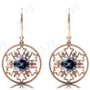 Art Deco Alexandrite Earrings For Women Rose Gold Blue Gemstone Earrings Antique Style Earrings Alexandrite Women Earrings Gift For Her