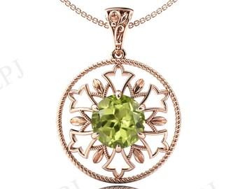 Vintage peridot Pendant For Women Rose Gold Peridot Art Deco Wedding Pendant Unique Handmade Pendant Antique Style Pendant Gift For Women