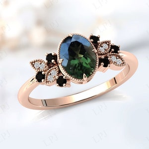 Unique Moldavite Wedding Ring 925 Sterling Silver Moldavite Engagement Ring Vintage Bridal Anniversary Ring Art Deco Wedding Ring For Women