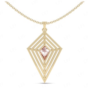 Natural Morganite Pendant For Women Vintage Wedding Pendant 925 Sterling Silver Pendant Antique Style Pendant Art Deco Kite Shaped Pendant