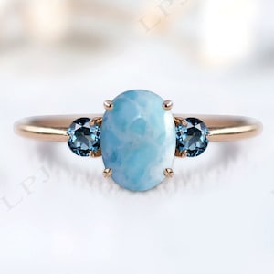 Unique Larimar Engagement Ring Antique Cluster Multi Gemstone Ring For Women Rose Gold Larimar Wedding Ring Vintage Bridal Anniversary Ring