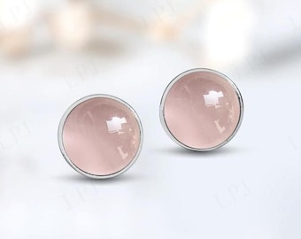 Pendientes de cuarzo rosa para mujer, pendientes de plata 925 con piedras preciosas, pendientes de boda únicos de cuarzo rosa, pendientes minimalistas para mujer, regalo para ella