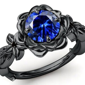 Vintage Blue Sapphire Floral Engagement Ring Unique Lotus Flower Ring For Women 925 Silver Blue Sapphire Wedding Ring Art Deco Bridal Ring