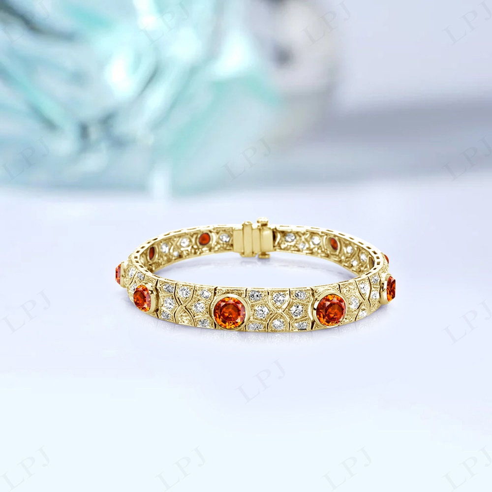 オレンジサファイアテニスブレスレット ローズゴールドブレスレット