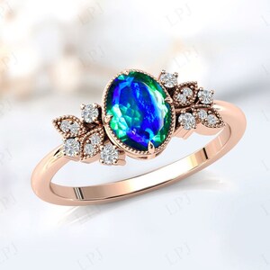 Peacock Quartz Gemstone Ring For Women 14k Rose Gold Peacock Quartz Engagement Ring Antique Wedding Ring Unique Peacock Quartz Bridal Ring