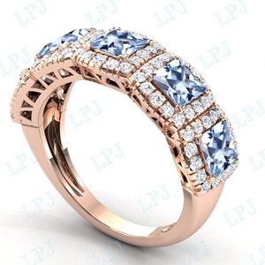 Sky Blue Topaz Engagement Band For Women Eternity Band Sterling Silver Blue Topaz Wedding Ring Blue Gemstone Ring Unique Anniversary Ring