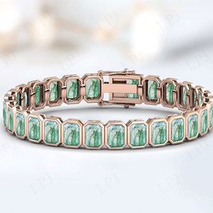 Natural Moss Agate Bracelet For Women Vintage Tennis Bracelet Emerald Cut Gemstone Bracelet Antique Moss Agate Wedding Bracelet Gift For Her