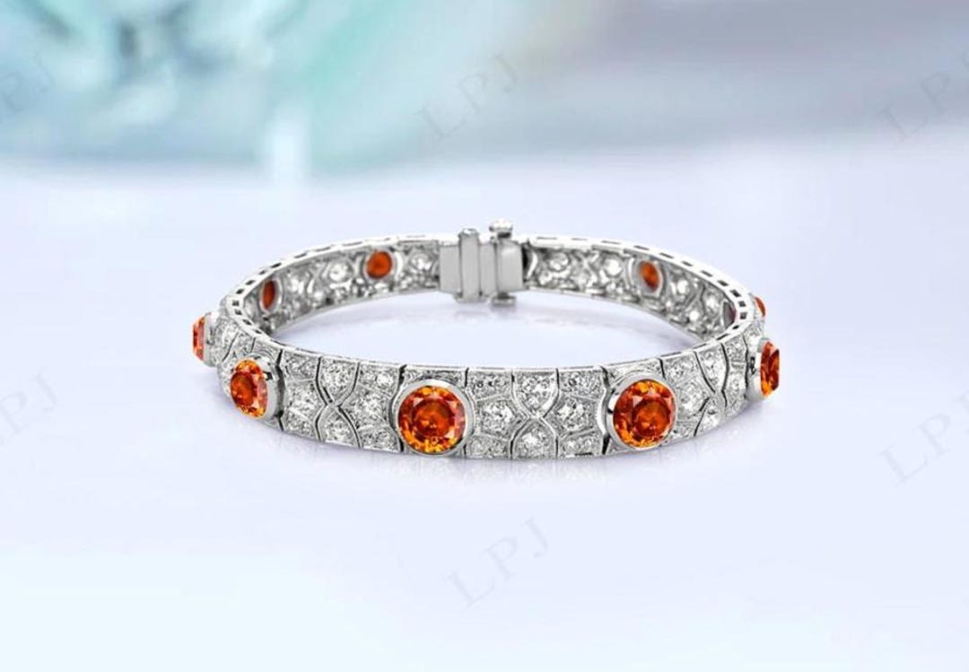 オレンジサファイアテニスブレスレット ローズゴールドブレスレット