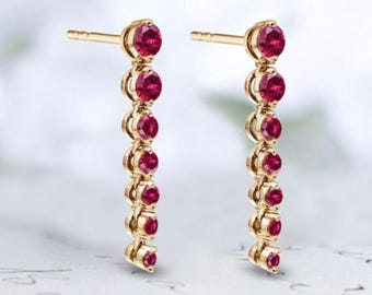 Unique Ruby Gemstone Dangle Earrings For Women Rose Gold Ruby Earrings Round Ruby Earrings Dangle Drop Earrings July Birthstone Earrings