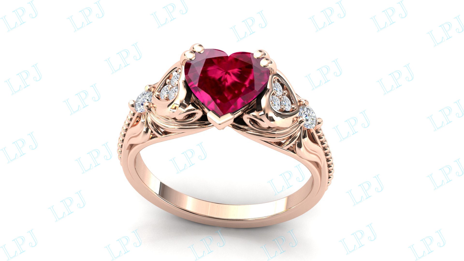 Heart Shape Ruby Engagement Ring for Women Art Deco Ruby - Etsy