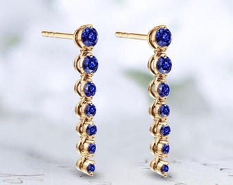 Orecchini pendenti con tanzanite per donna, orecchini in oro rosa fatti a mano, orecchini unici con gemma blu, orecchini pendenti a goccia, orecchini rotondi con tanzanite