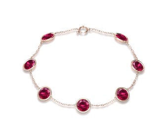 14K Rose Gold Ruby Bracelet For Women Round Shape Ruby Gemstone Bracelet For Her Antique Delicate Bracelet Minimalist Ruby Bracelet For Gift
