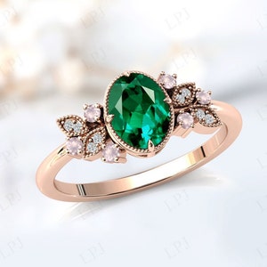 Unique Emerald Engagement Ring For Women 925 Silver Emerald Wedding Ring Art Deco Engagement Ring Vintage Emerald Bridal Ring Gift For Women