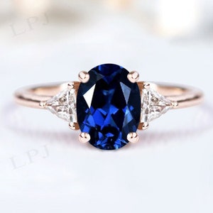 Art Deco Blue Sapphire Wedding Ring Vintage Engagement Ring Rose Gold Blue Sapphire Bridal Ring Unique Blue Gemstone Ring Gift For Women