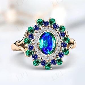 Peacock Quartz Engagement Ring For Women Art Deco Peacock Quartz Wedding Ring Vintage Multi Gemstone Engagement Ring Cocktail Ring For Women