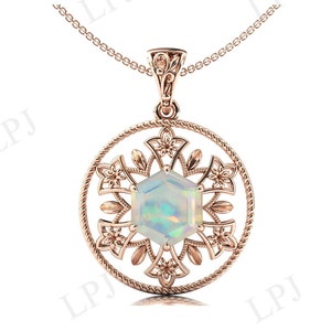 Fire Opal Pendant For Women Art Deco Opal Wedding Pendant Hexagon Shaped Opal Women Pendant Antique Style Pendant Unique Anniversary Gift