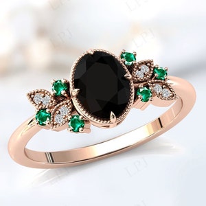 Natural Black Onyx Engagement Ring Antique Wedding Ring Vintage Black Onyx Bridal Ring Art Deco Engagement Ring 14k Gold Black Onyx Ring