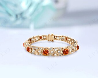 Orange Sapphire Tennis Bracelet Rose Gold Bracelet Vintage Orange