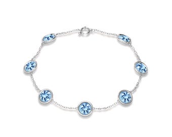 Natural Sky Blue Topaz Wedding Bracelet Elegant Topaz Gemstone Bracelet Delicate Gold Chain Bracelet Unique Women 925 Silver Topaz Bracelet