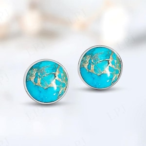 Copper Turquoise Stud Earrings For Women Minimalist Gemstone Earrings Rose Gold Turquoise Wedding Earrings Unique Handmade Earrings For Her