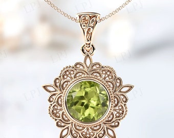 Art Deco Filigree Design Pendant Vintage Peridot Pendant For Women 925 Silver Peridot Wedding Pendant Unique Milgrain Style Pendant For Her