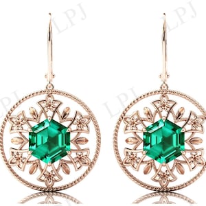 Zeshoekige vormige smaragd oorbellen voor vrouwen Art Deco bruiloft oorbellen antieke smaragd bloemen oorbellen groene edelsteen oorbellen verjaardag cadeau